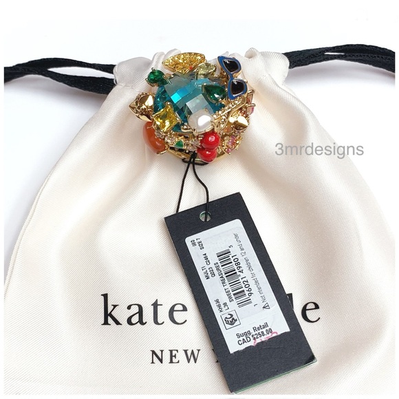 NWT Kate Spade ♠️ SWEET TREASURES 12-K Gold Plated Glass Pearl/CZ Crystals Ring - Picture 12 of 12